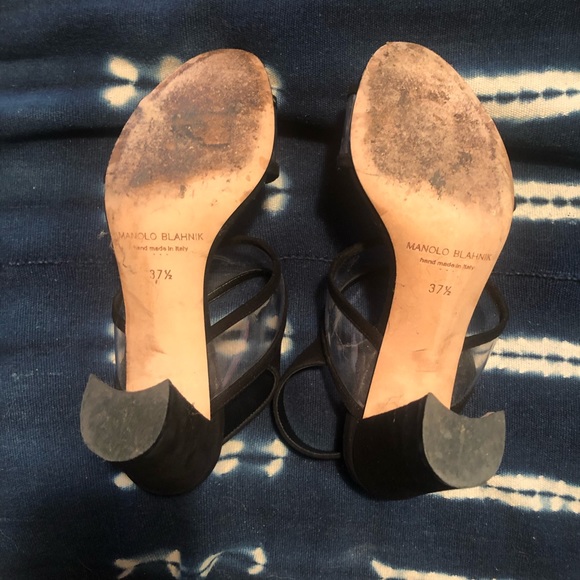 Barely Worn Manolo Blahnik Khan Suede & PVC Sandals - Picture 13 of 14